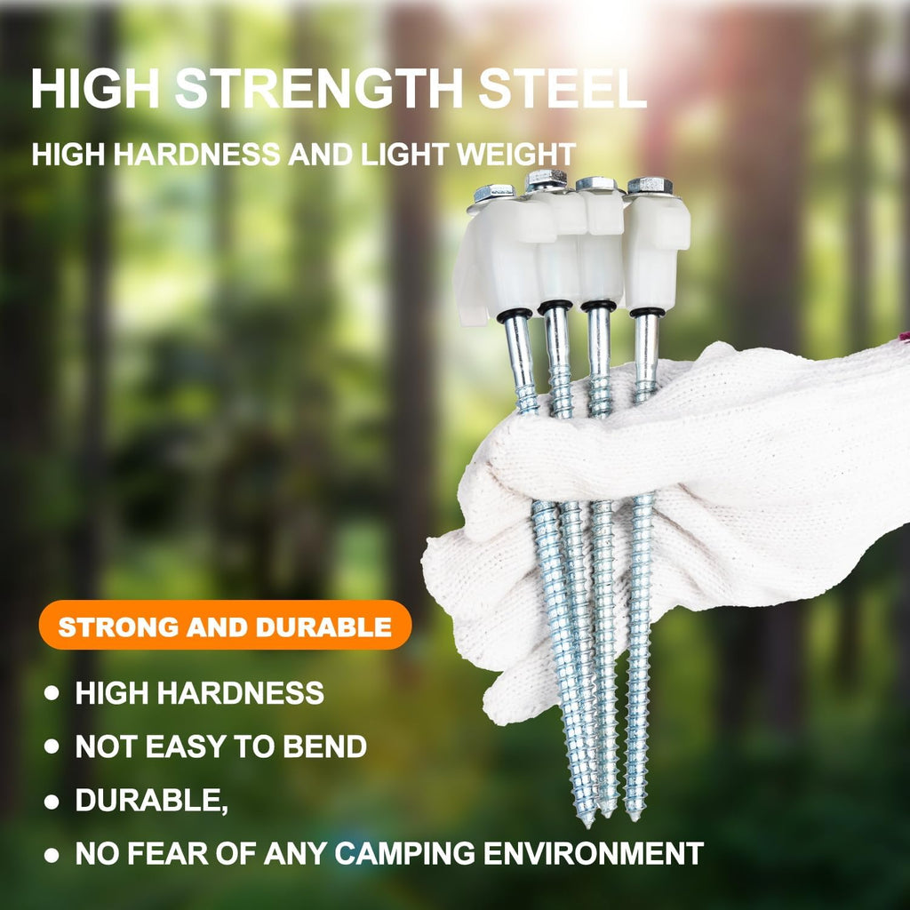 20 Pack Screw in Tent Stakes Heavy Duty,8 ’’ Ground Anchors Screw in,Metal Stakes with Hex Head Driver and Sturdy Storage Box. (20, Luminous White)