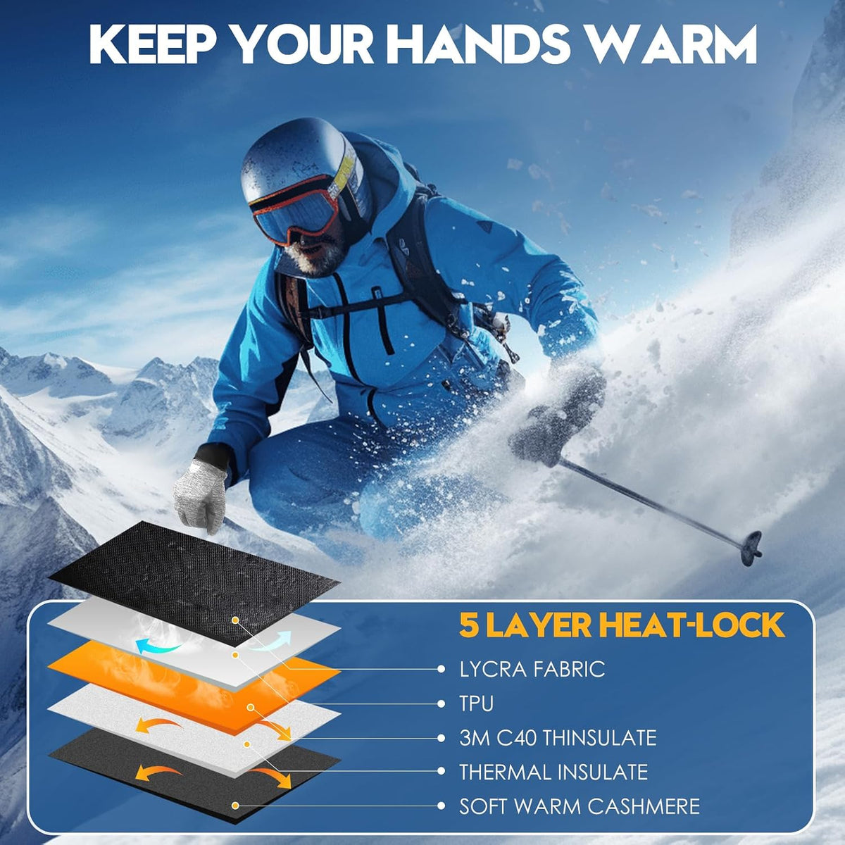 Bruvoalon Winter Gloves for Women & Men, 3M Thermal Insulation, Lycra Fabric, Touchscreen, Anti-Slip