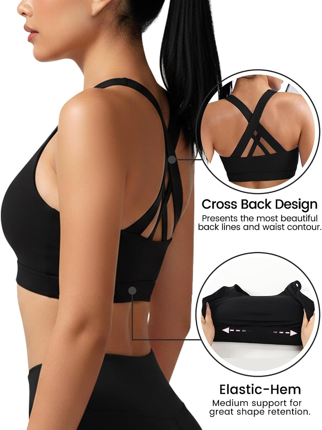 Buauty Sports Bra for Women, Criss Cross Back Medium Support Workout Bras with Removable Cups for Yoga Running Gym