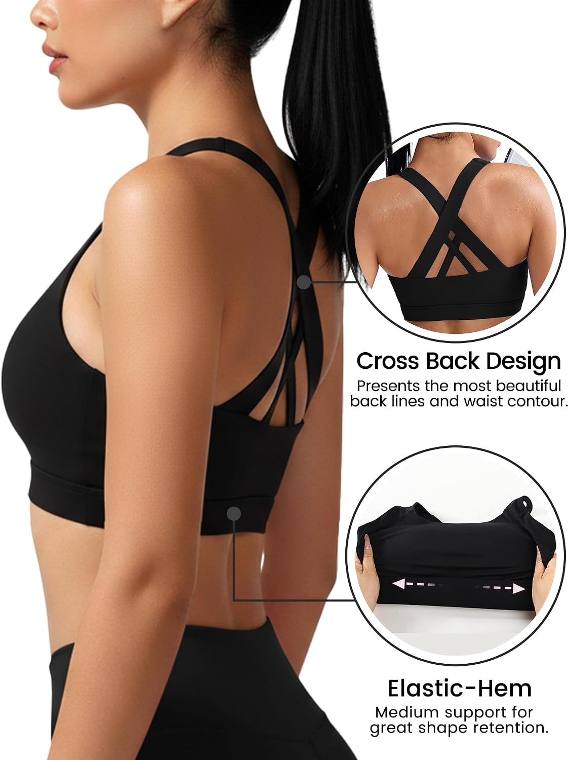 Buauty Sports Bra for Women, Criss Cross Back Medium Support Workout Bras with Removable Cups for Yoga Running Gym