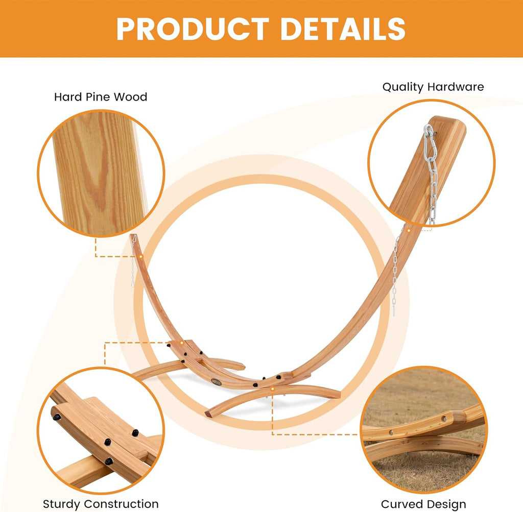 Lazy Daze 2 Person Caribbean Rope Hammock with 13 FT Natural Wood Stand