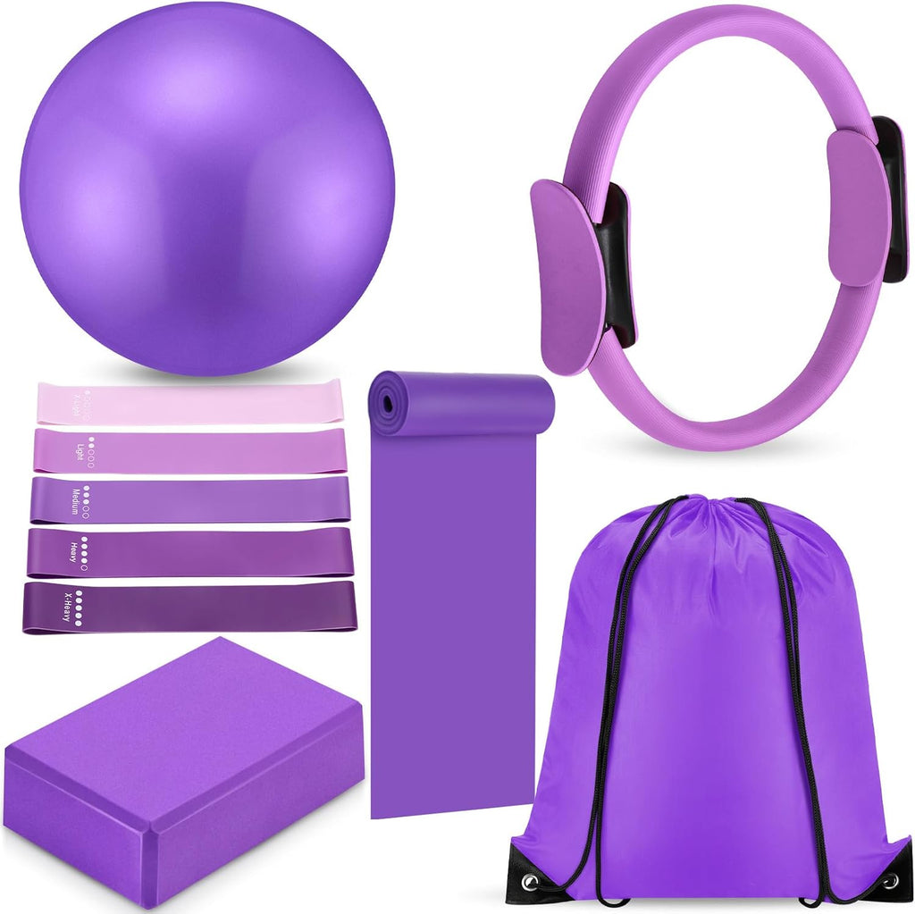 Silipull 10 Pcs Pilates Ring Blocks Set for Women Home Yoga Equipment Accessories Pilates Ring Circle and Ball Workouts Gift Include Ball Yoga Circle Resistance Bands Block Straps Gym Bag