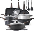 SENSARTE Pots and Pans Set Nonstick, 20 Pcs Induction Cookware Sets, Non-toxic Healthy Non Stick Kitchen Cooking Set with Stay-Cool Handles, PFOA PFOS Free, Black