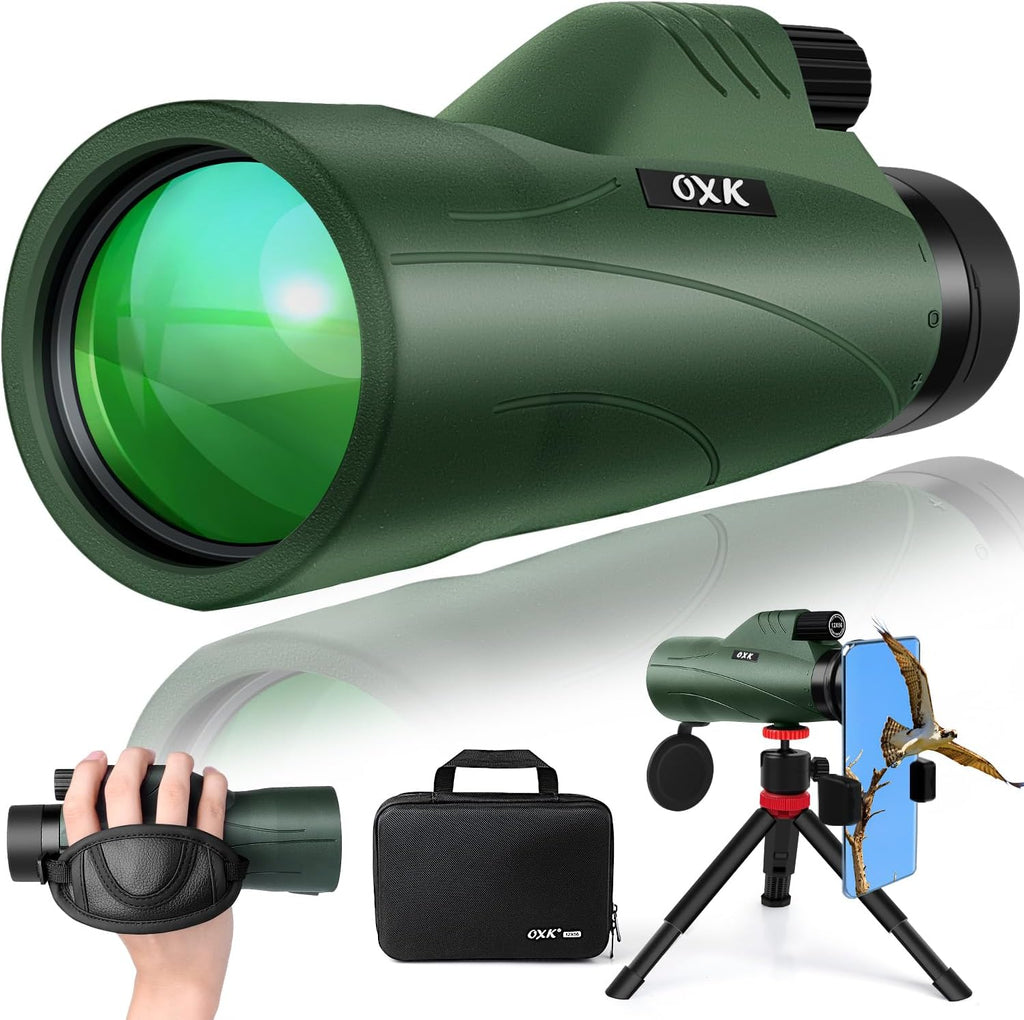 12x56 High Power Monocular Telescope with Tripod Bag, Handheld Monoculars for Adults with BAK4 Prism & FMC Lens, Suitable for Bird Watching Camping, New-Upgraded BAK4 - Hunter Green