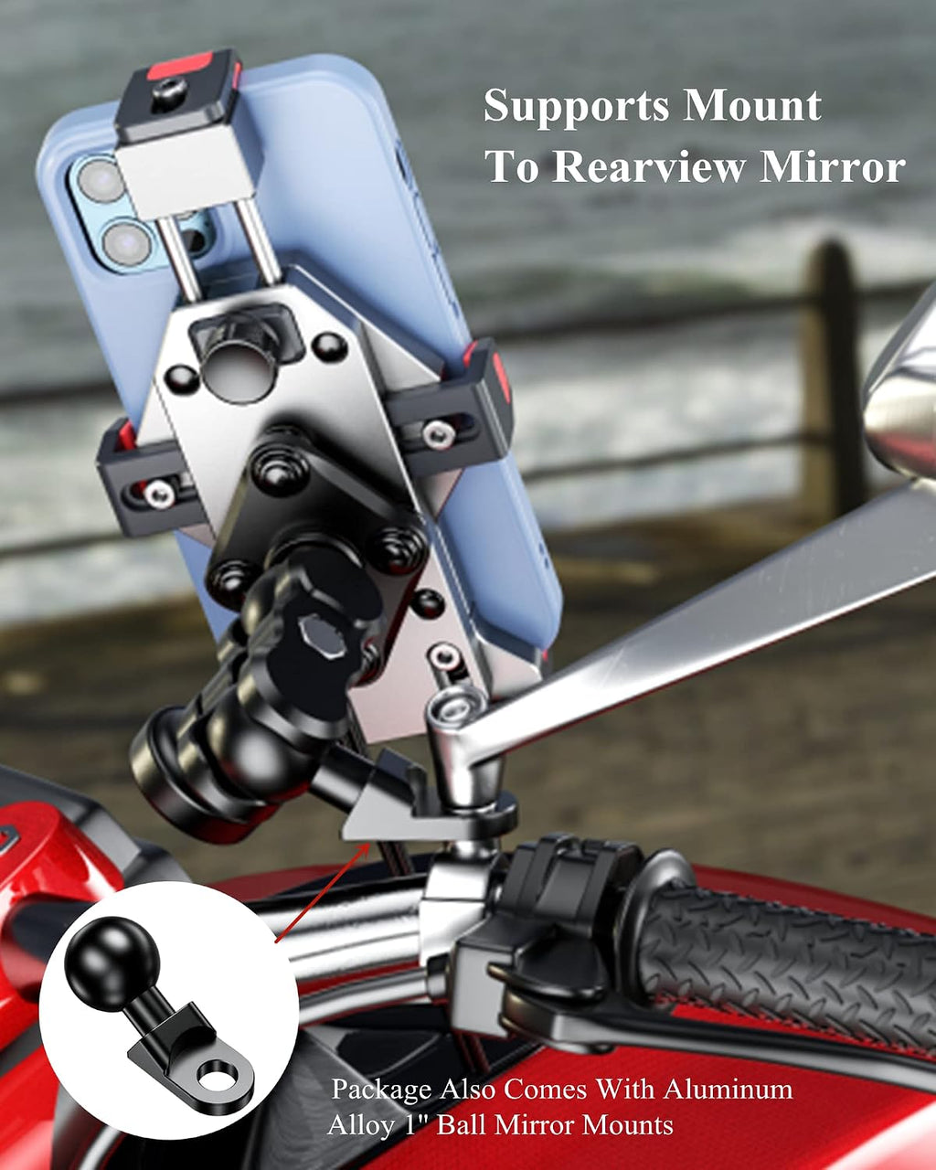 BRCOVAN Anti-Theft Aluminum Alloy Motorcycle Phone Mount Holder, Silver