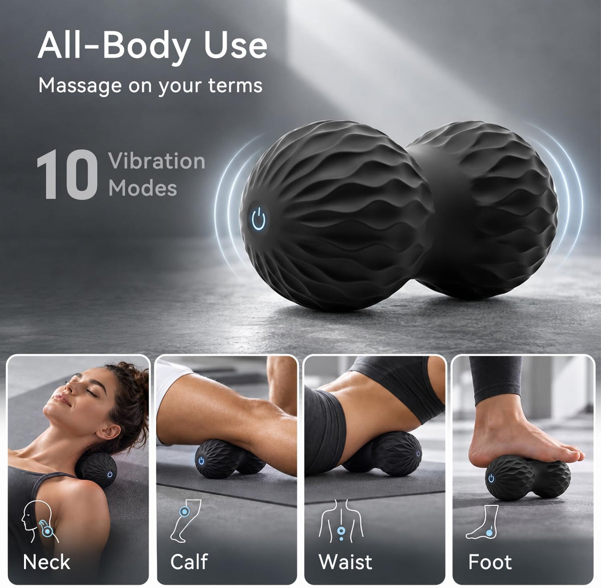 Rechargeable Peanut Massage Ball, Soft Portable Body Massage Roller for Foot Neck Shoulder Back, Black
