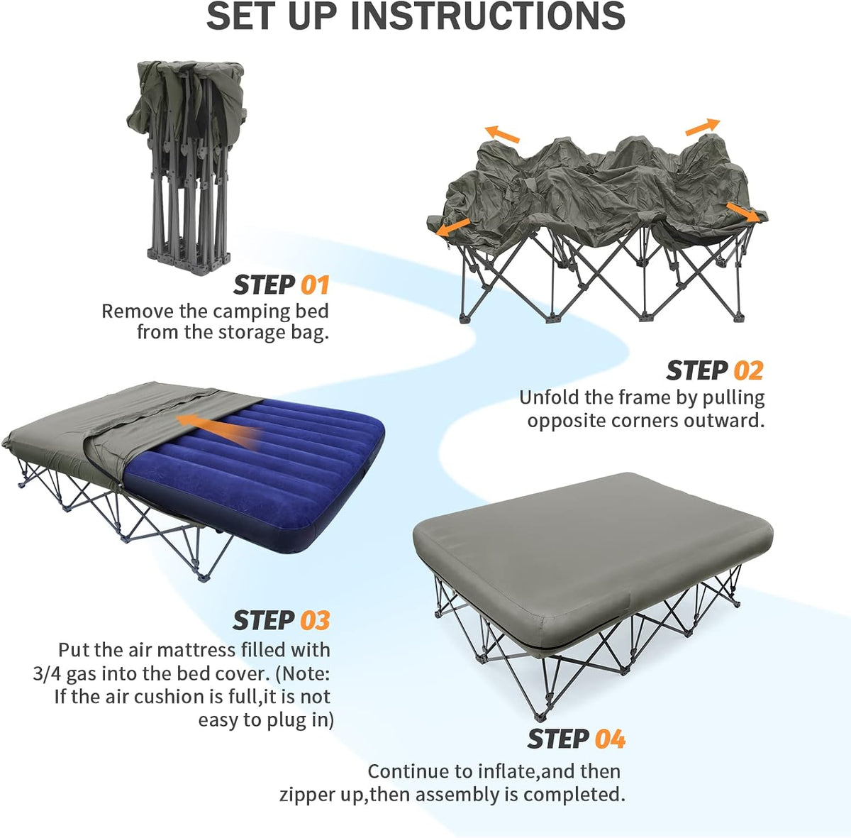 KAMPKEEPER Camping Cot for Adults with Air Mattress, No Air Pump