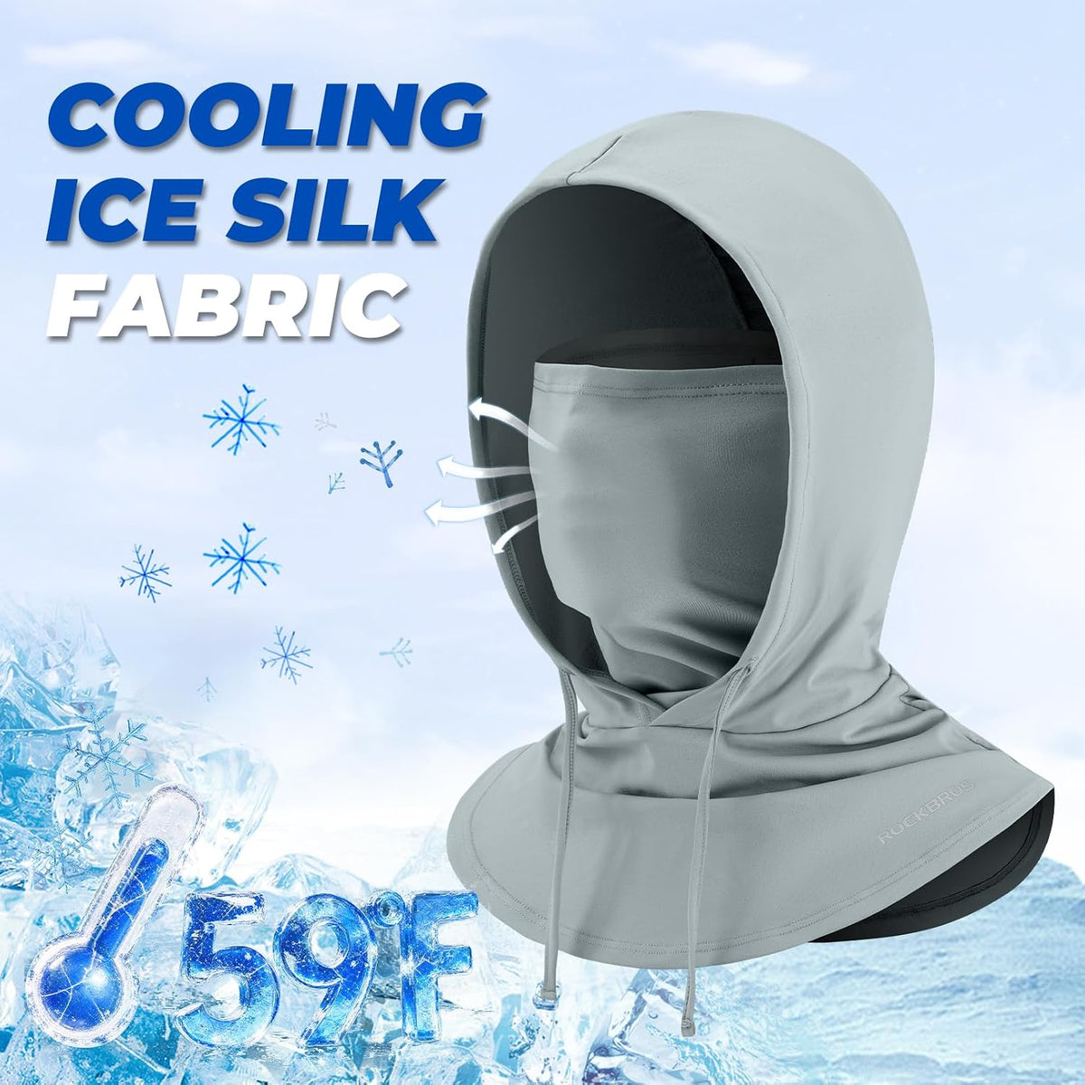 ROCKBROS Cooling Balaclava Face Mask 3 in 1 Full Face Mask for Summer with Ear Loops Neck Gaiter Sun UV Protection