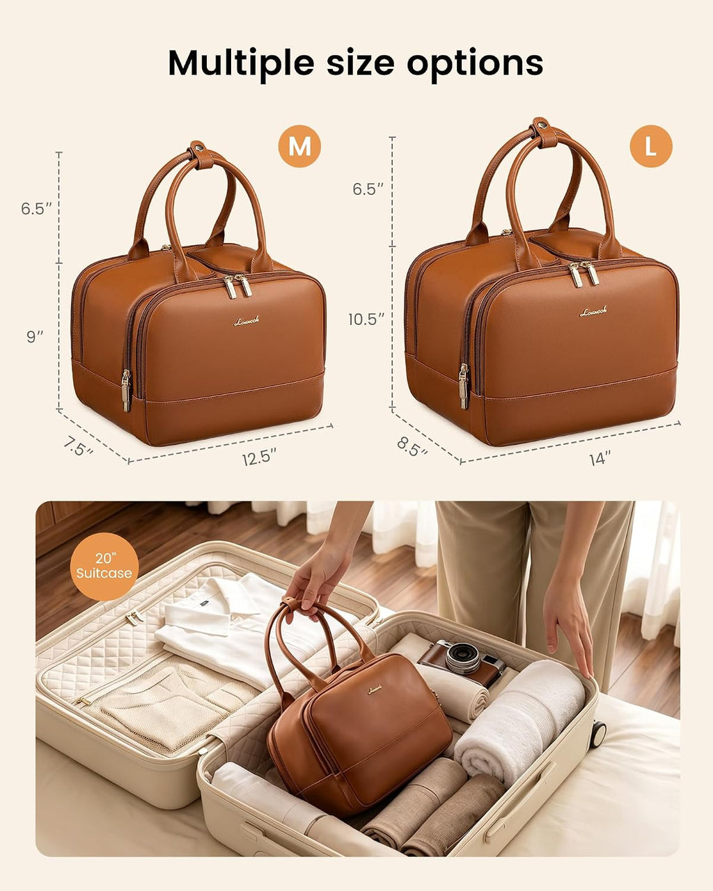 LOVEVOOK Large Makeup Bag for women, Leather Travel Toiletry Bag