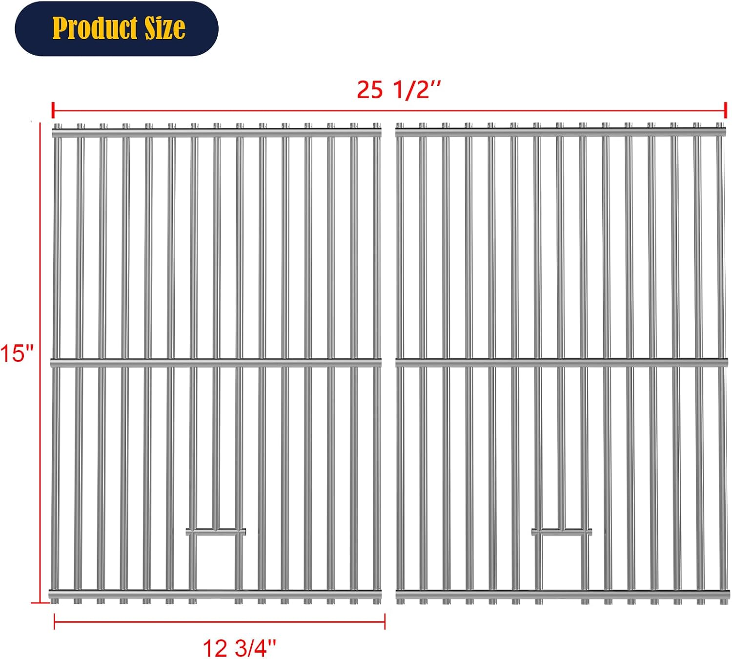 2pcs Stainless Steel Grill Grates for Charbroil, 15'' x 25.5''
