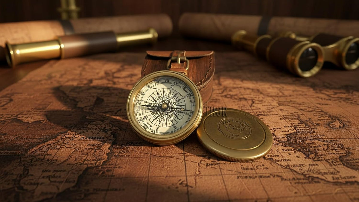 Antique Brass Pocket Compass with Leather Case Gifts | Engraved Compasses for Graduation, Him, Her, Husband, Dad, Son/Friends Compass for Camping, Hiking, Touring