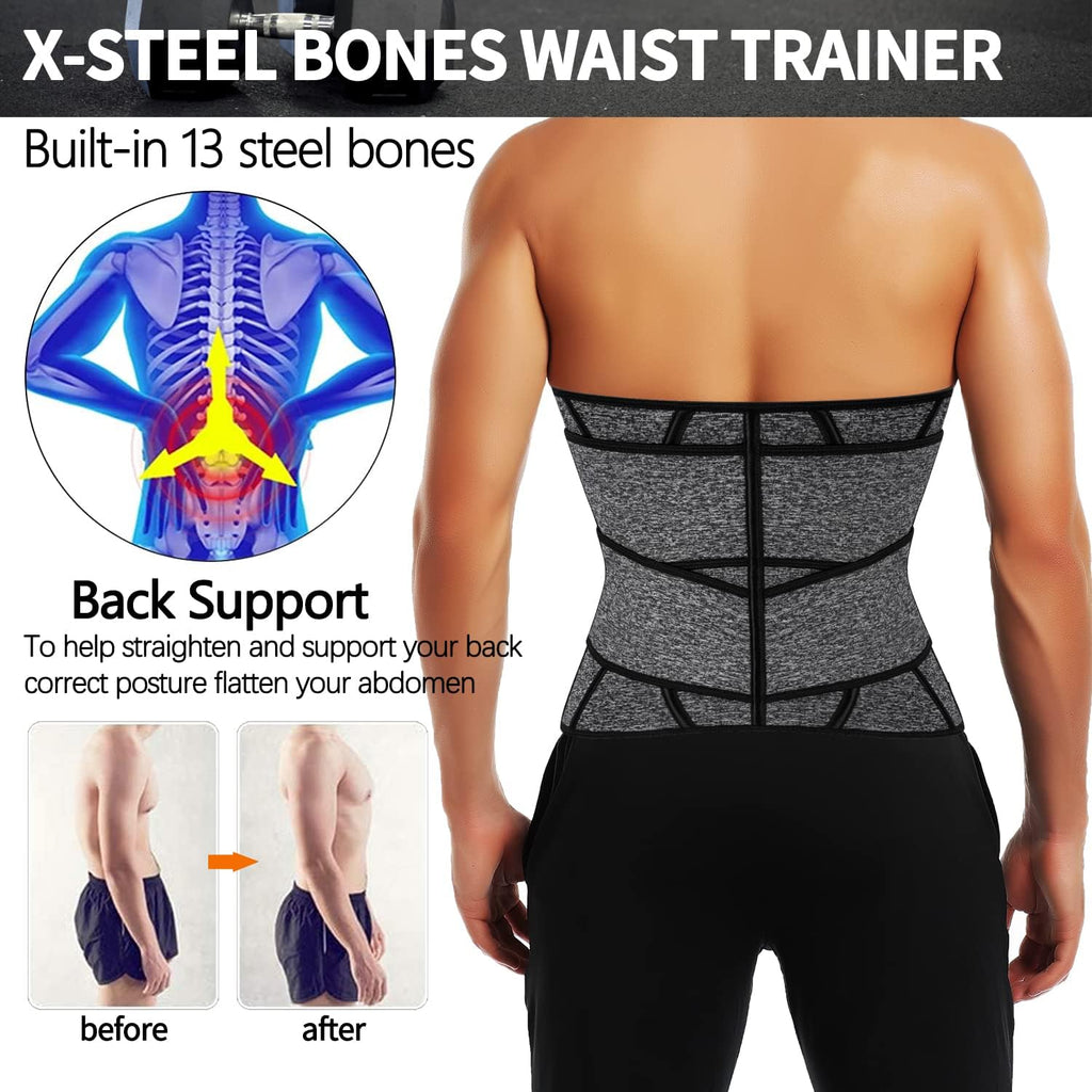 KIWI RATA Mens Workout Waist Trainer Corset Neoprene Sauna Sweat Trimmer Cincher Belt Extra Belly Compression Belts