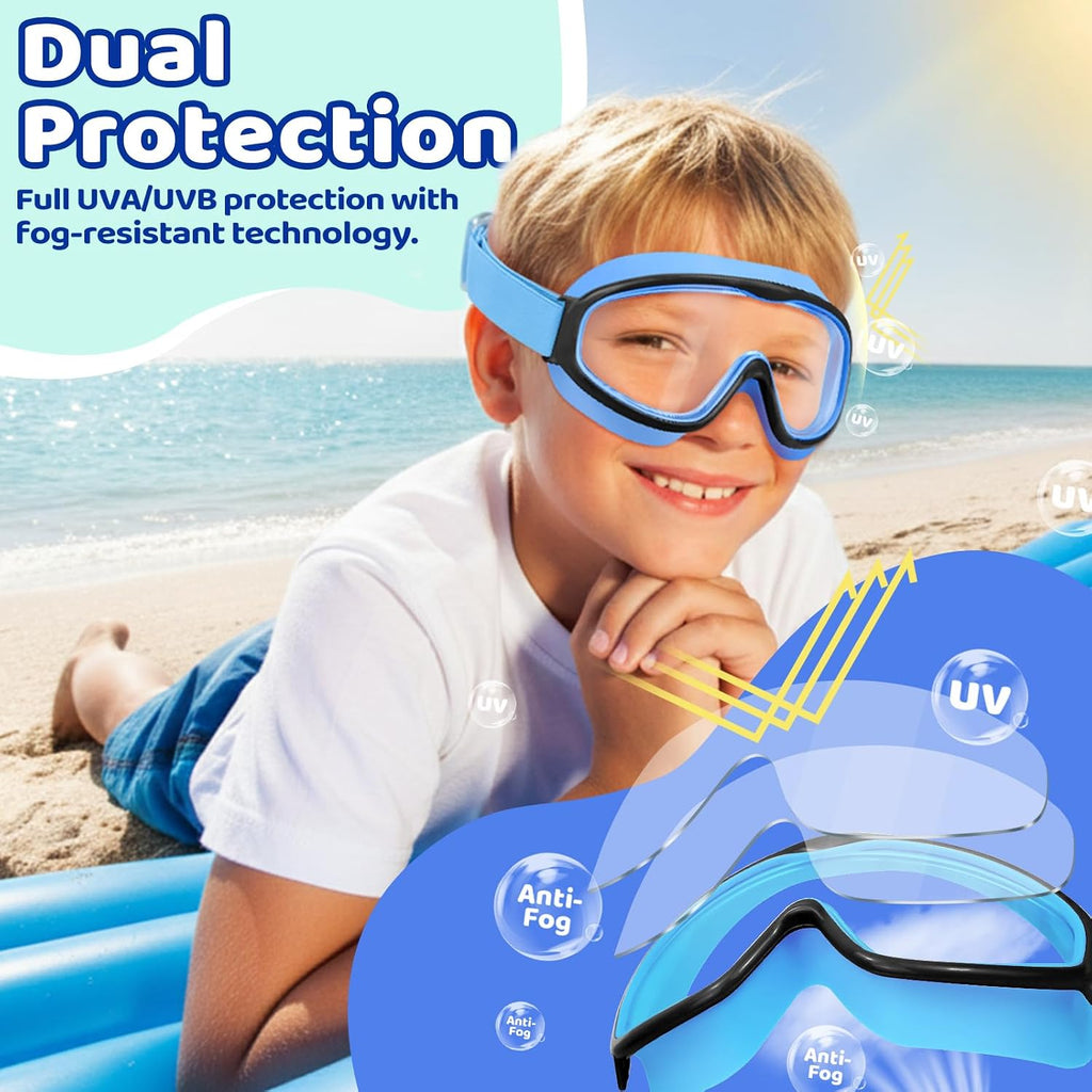 Vvinca Kids Goggles for 3-14, Kids Swim Goggles with Fabric Strap Anti Fog