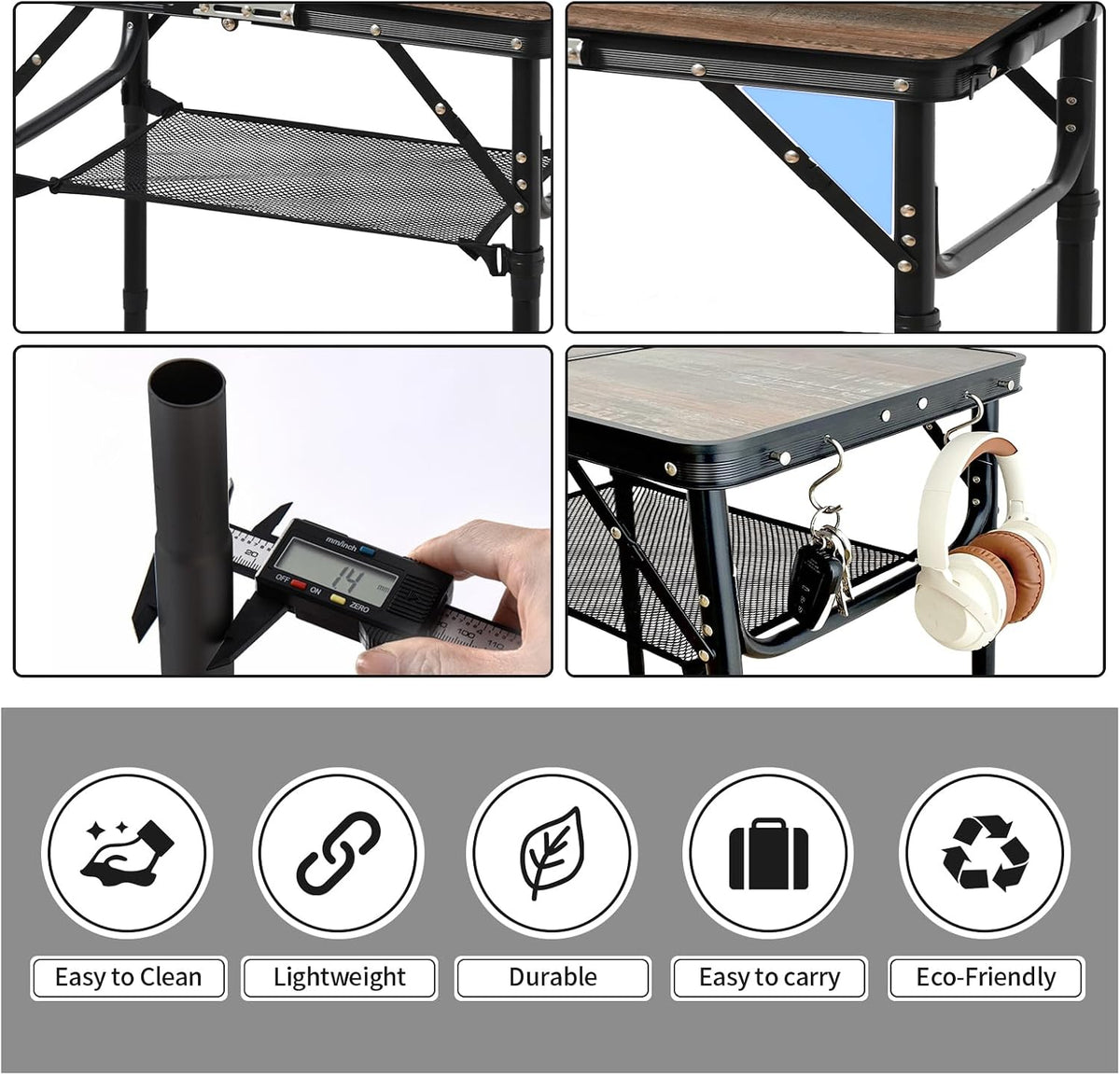 Folding Picnic Table 2ft Portable Camping Table Adjustable Heights