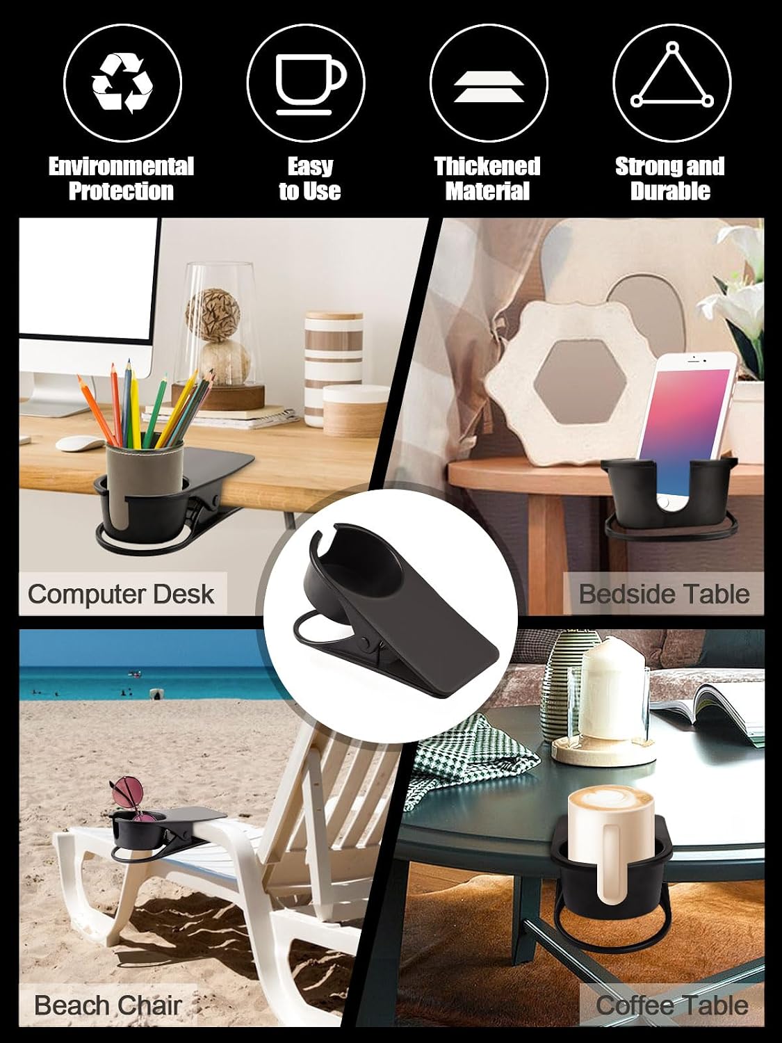 2PCS Clip on Drink Holder for Beach Chair, Desk Cup Holder with Groove