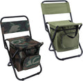LEADALLWAY Fishing Chair with Cooler Bag Compact Fishing Stool Foldable Small Hunting Chair 12.2" Seat Depth,12.6" Seat Width
