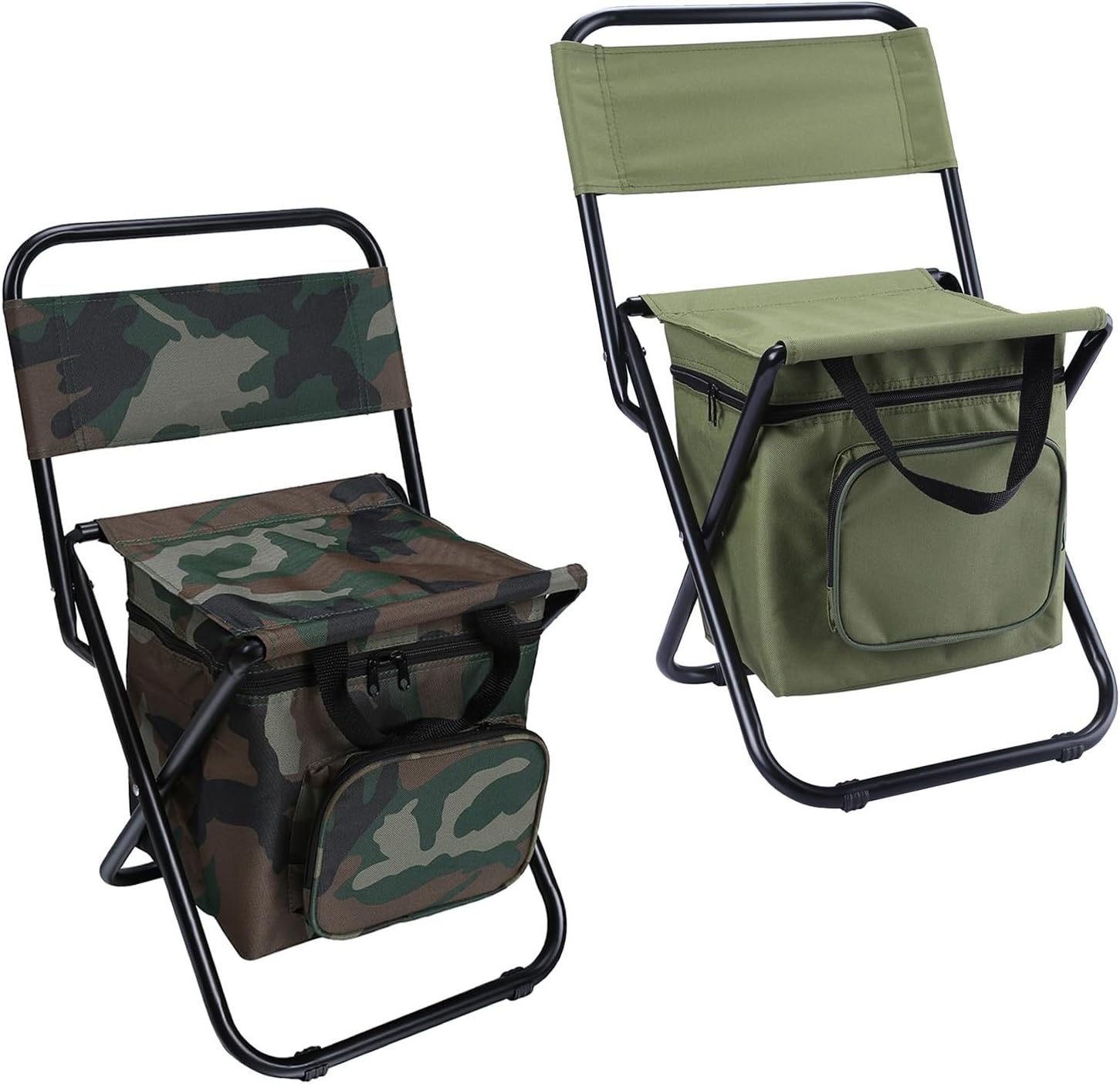 LEADALLWAY Fishing Chair with Cooler Bag Compact Fishing Stool Foldable Small Hunting Chair 12.2" Seat Depth,12.6" Seat Width