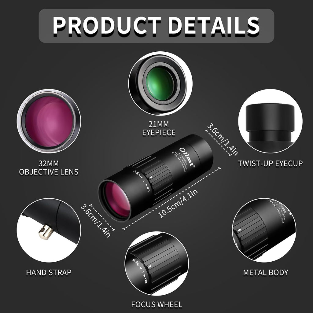 Olimt 8x32 Monocular Telescope Mini Pocket Monocular Compact Monoculars for Adults