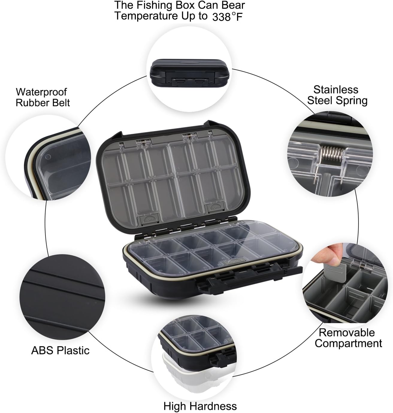 Goture Small Black Waterproof Clear Tackle Box Fixed Compartments Lure Case