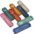8 Colors Portable Utensils Sets with Case, Wheat Straw Cutlery Set, Reusable Travel Flatware Set, Spoon Fork Knife chopsticks Tableware Set for Outdoor Office Travel Picnic Camping