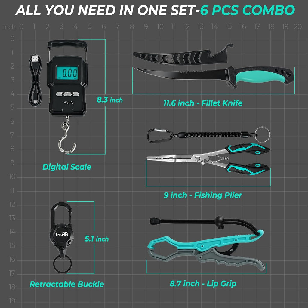Jenseits Fishing Tool Kit, 420 Stainless Steel Fishing Accessories Set