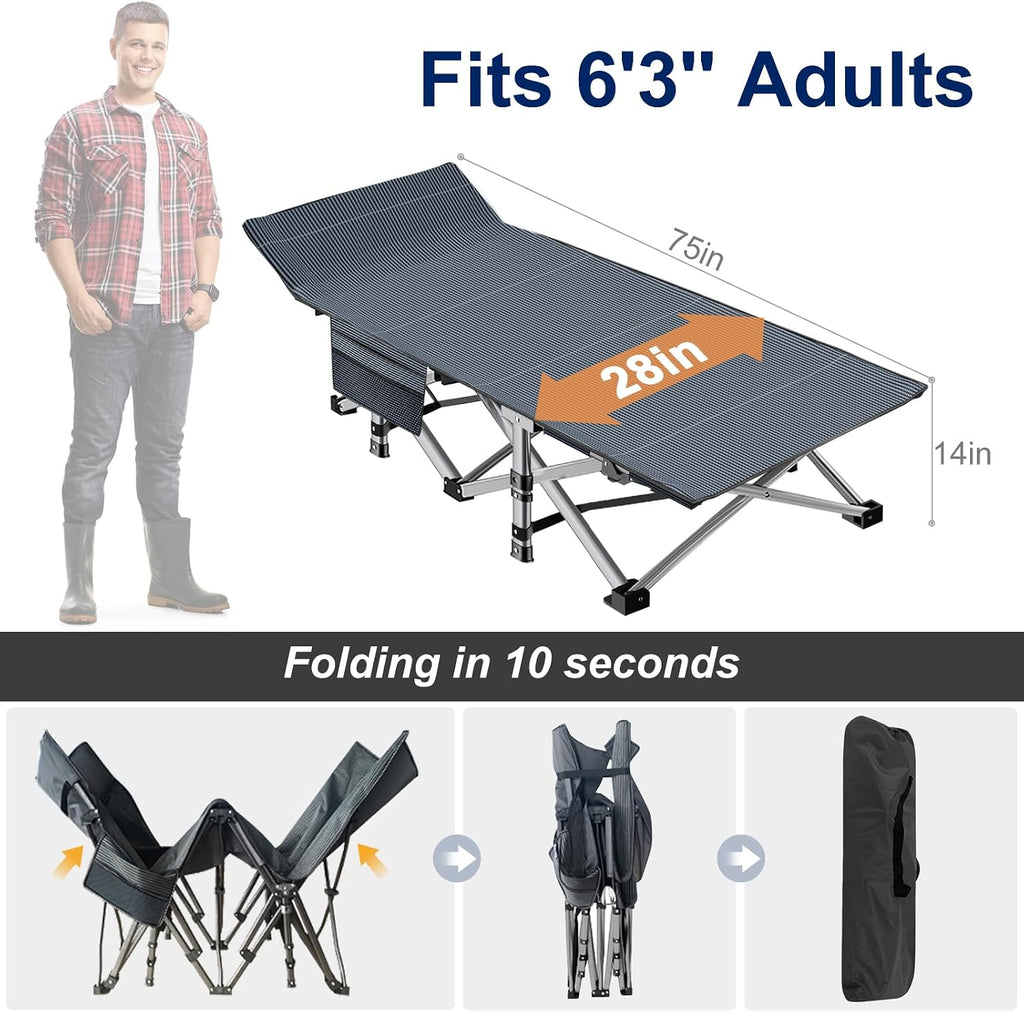 ABORON Camping Cot for Adults, 28 in Wide Folding Bed with Mattress