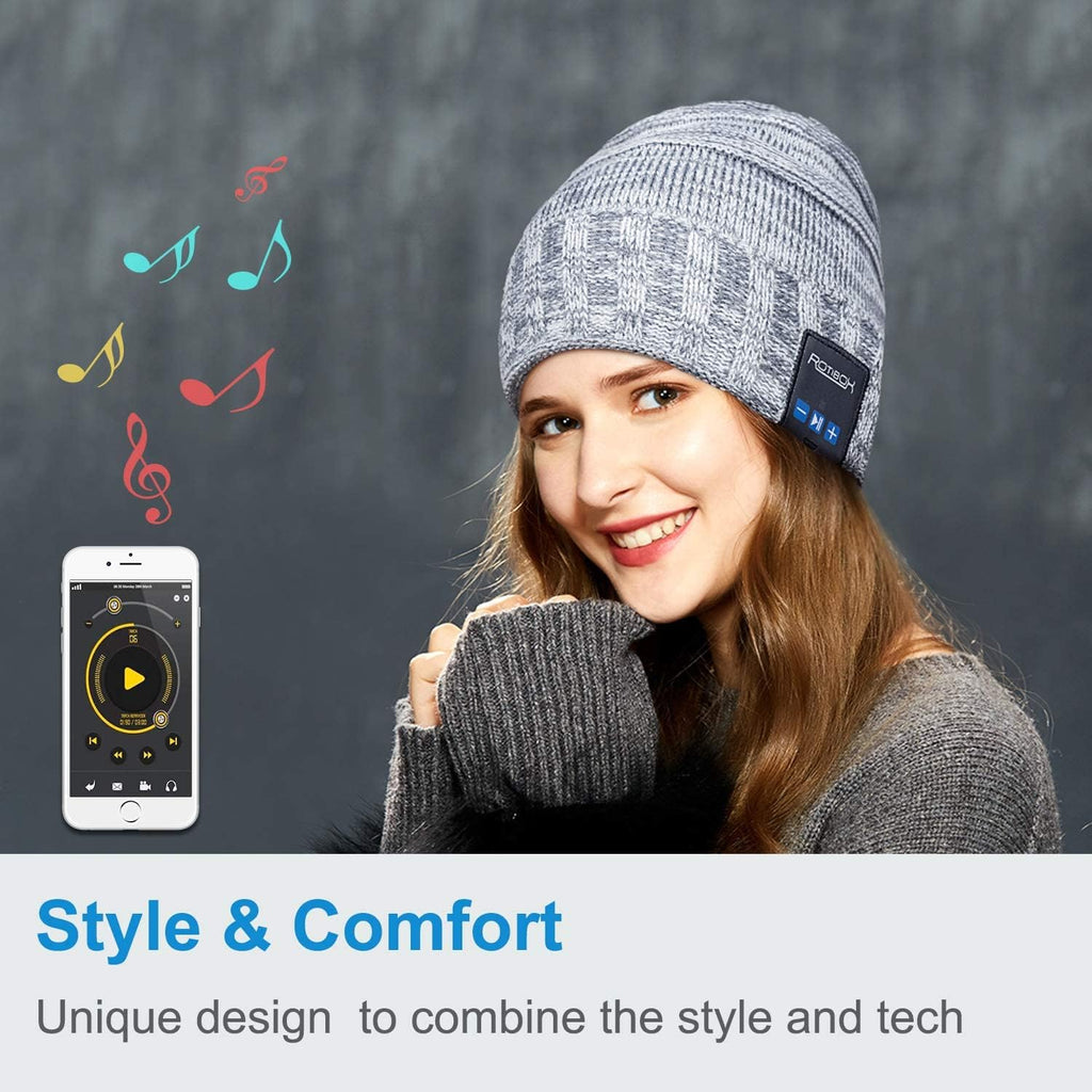 Rotibox Bluetooth Beanie Hat with Headphones for Outdoor Sports Xmas Gifts