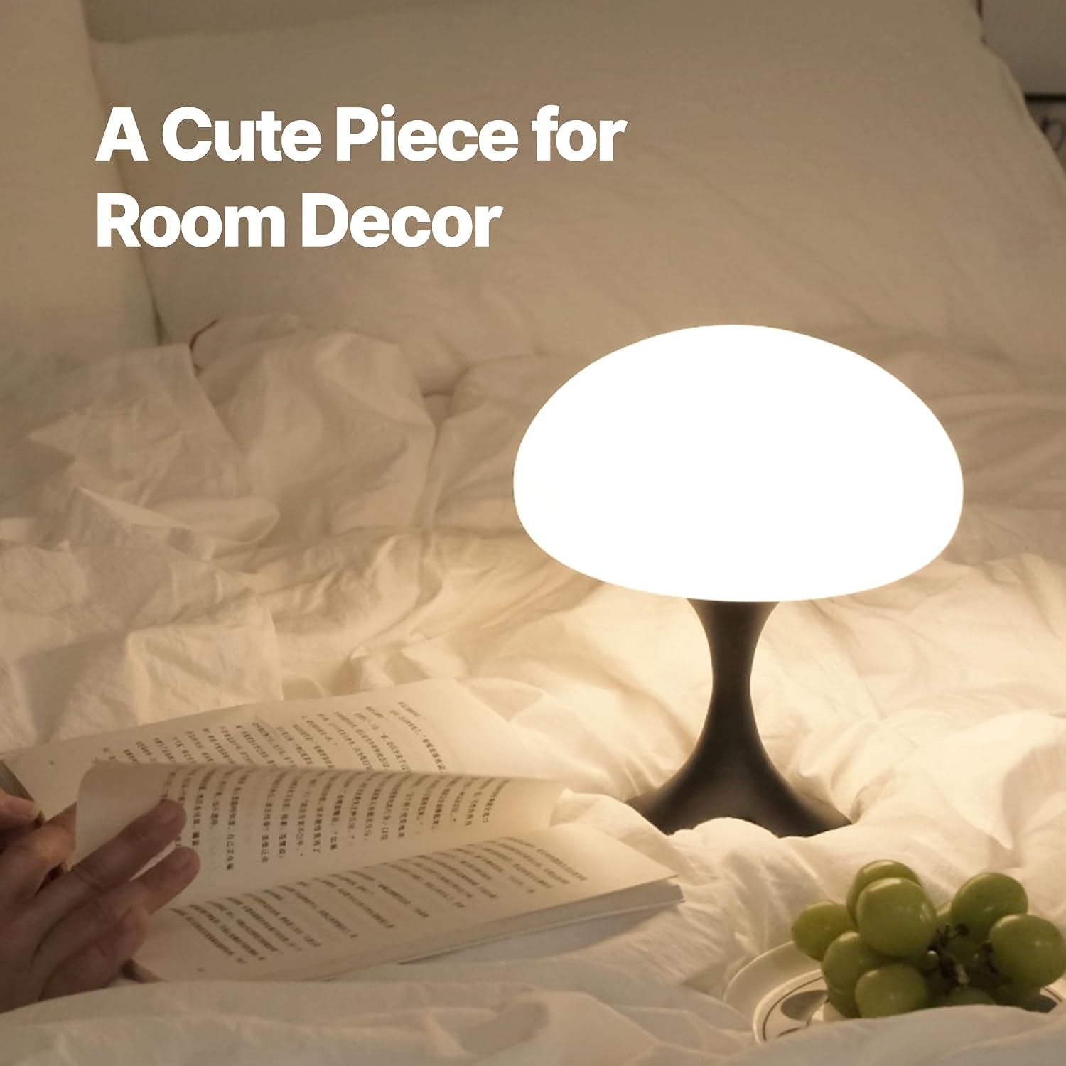 MAGCHARM Mushroom Lamp, 5W LED Cordless Rechargeable Table Lamp with Glass Shade, Small Retro Dimmable Touch Light with 3 Color Temps, Aesthetic Mid Century Bedside Light for Bedroom Ambient, Black