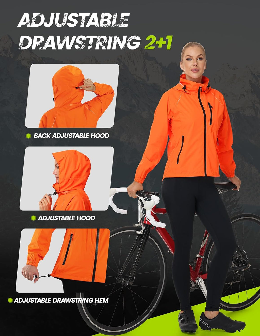 Nepest Womens Cycling Rain Jackets Biking Windbreaker with Hood UPF 50+