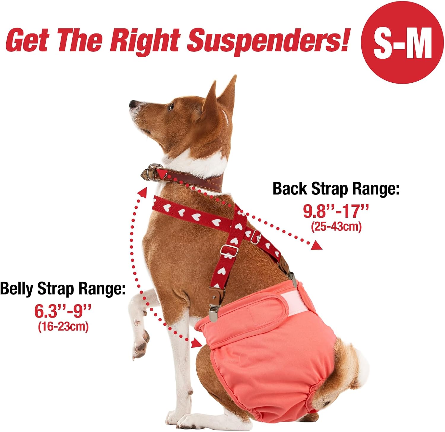 Pet Soft Dog Suspenders 2 Pieces Female Dog Diaper Suspenders for Dogs Diaper Keeper Suspender for Dogs Skirt, Dress, Diapers (Cute Hearts, S/M)