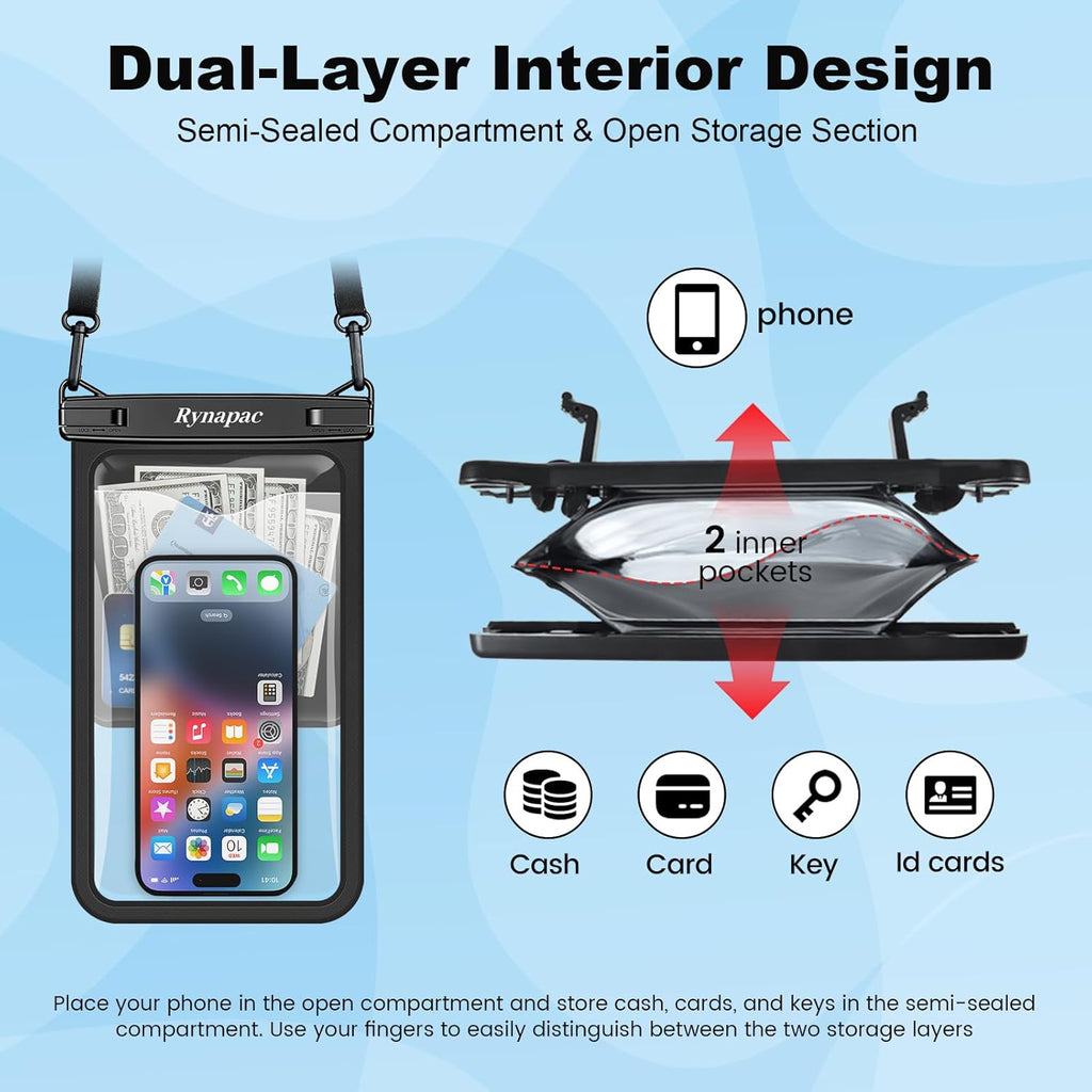 Rynapac Large Waterproof Phone Pouch Up to 10", 2 Pack IPX8 Protector Pouch