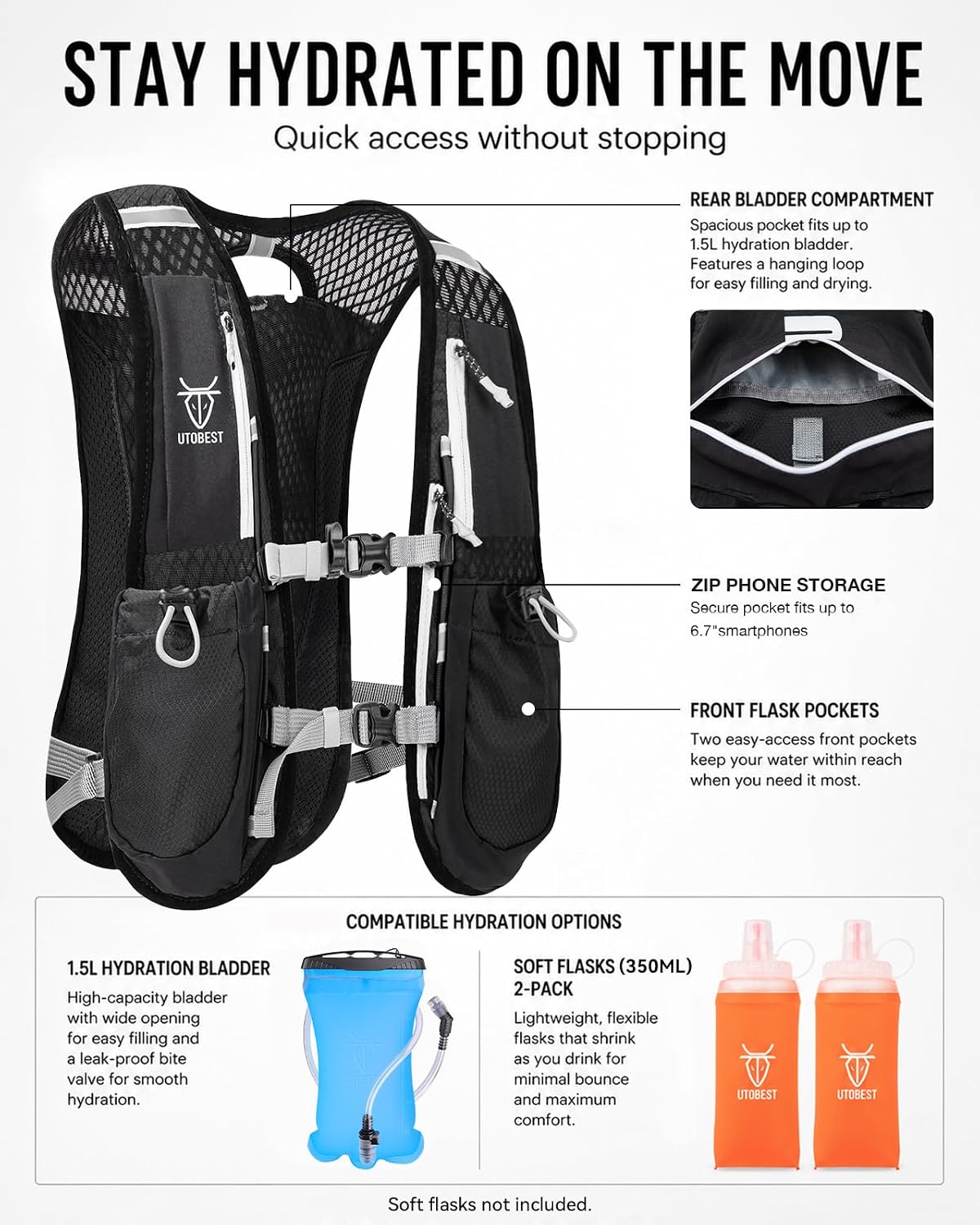 UTOBEST Running Vest Lightweight Hydration Vest Pack 5L UTR104