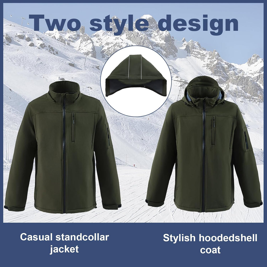 Men's Soft Shell Jacket Waterproof Military Tactical Coat Winter Fleece Lined Rain Jacket with Detachable Hood