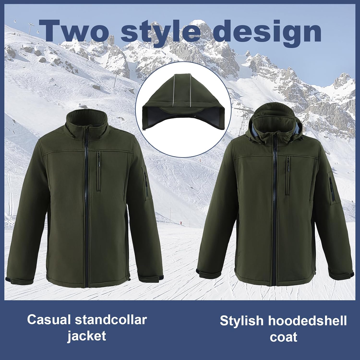 Men's Soft Shell Jacket Waterproof Military Tactical Coat Winter Fleece Lined Rain Jacket with Detachable Hood
