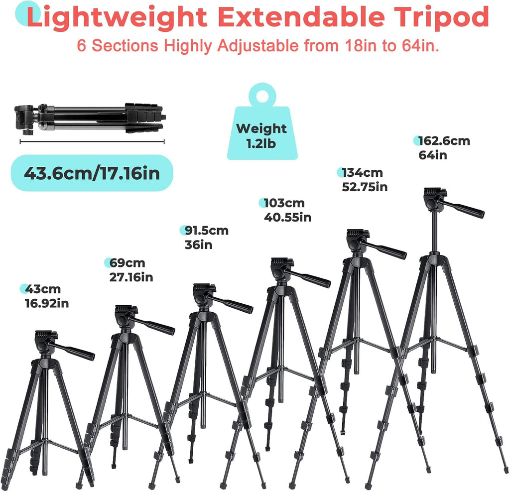 UBeesize 64'' iPad Tripod for iPhone and Camera with Remote & Carry Bag