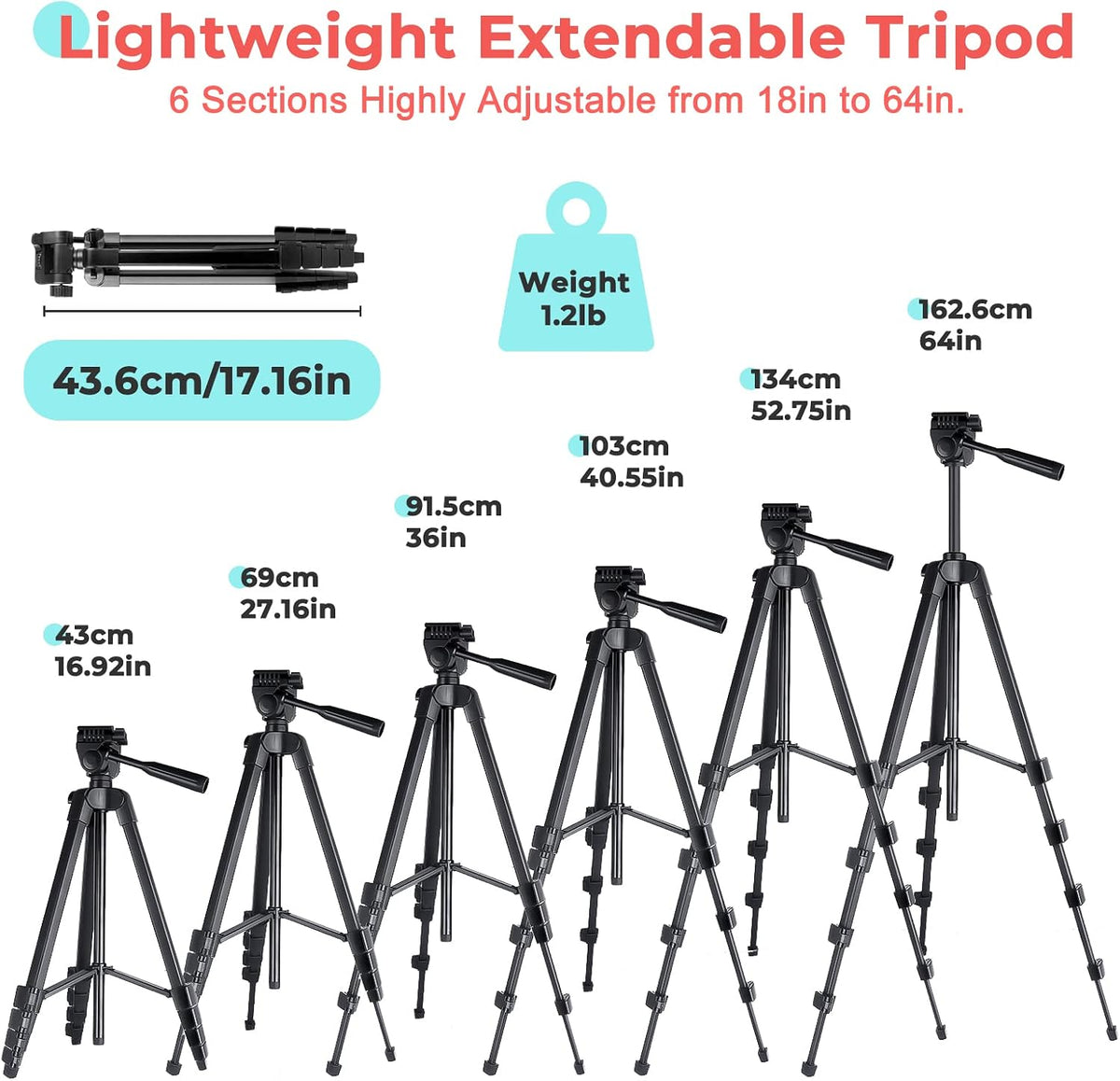 UBeesize 64'' iPad Tripod for iPhone and Camera with Remote & Carry Bag