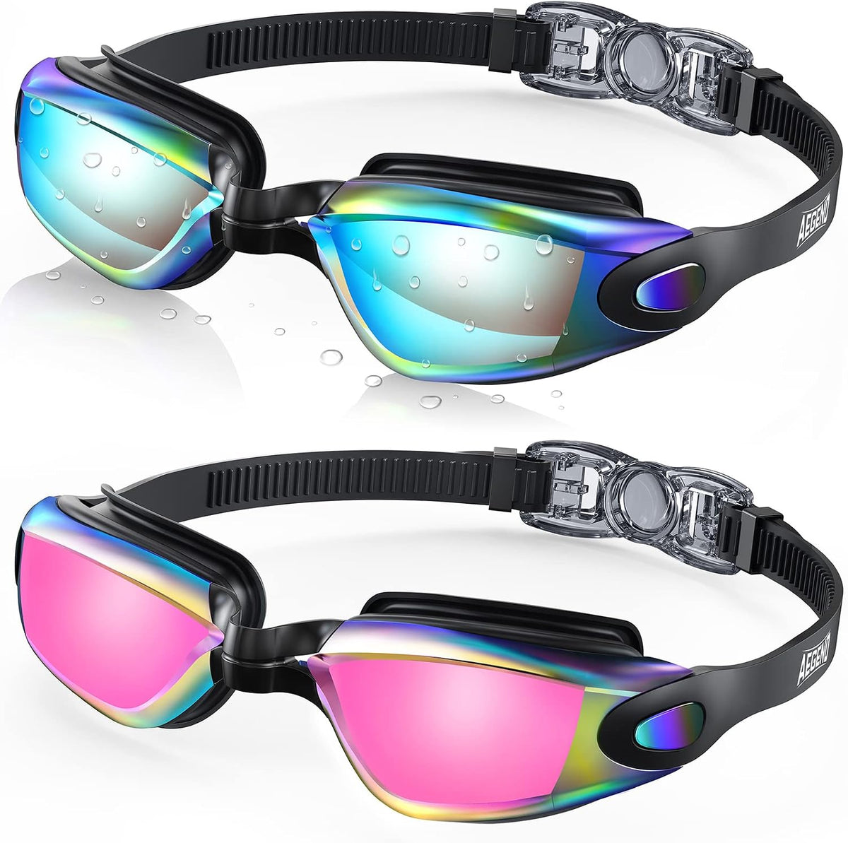Aegend Swim Goggles 2 Pack for Adult Men Women No Leak with Storage Case