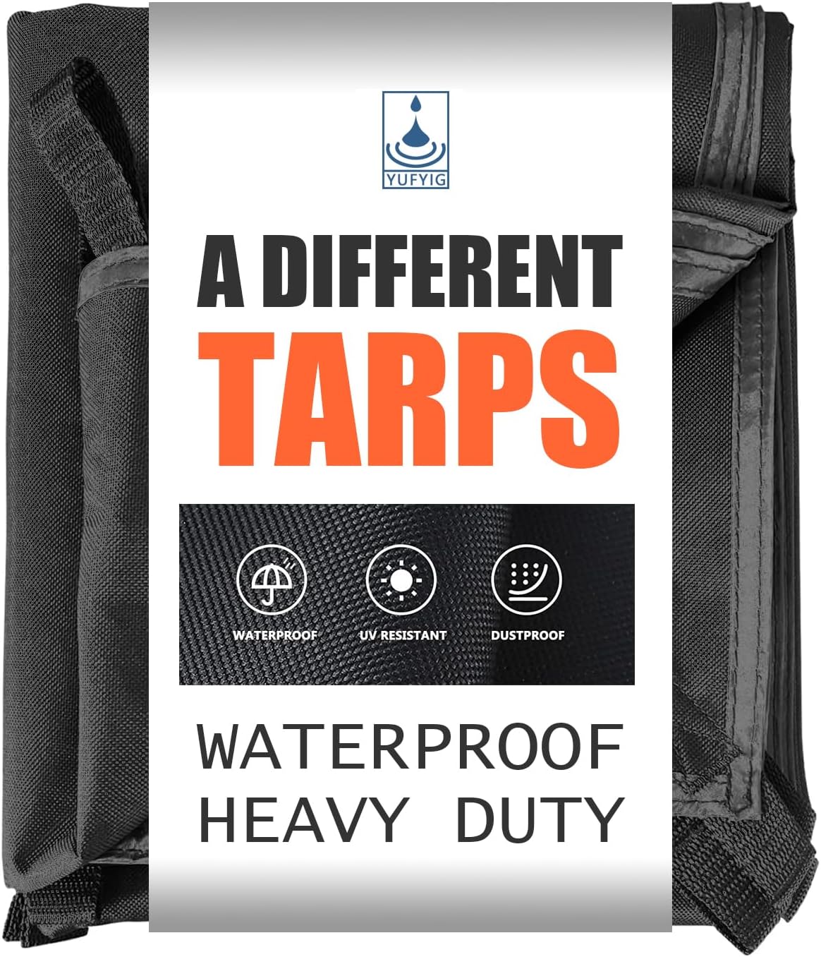 6.5x7ft Black Tarp Heavy Duty Waterproof, Oxford Fabric Cover 20mil