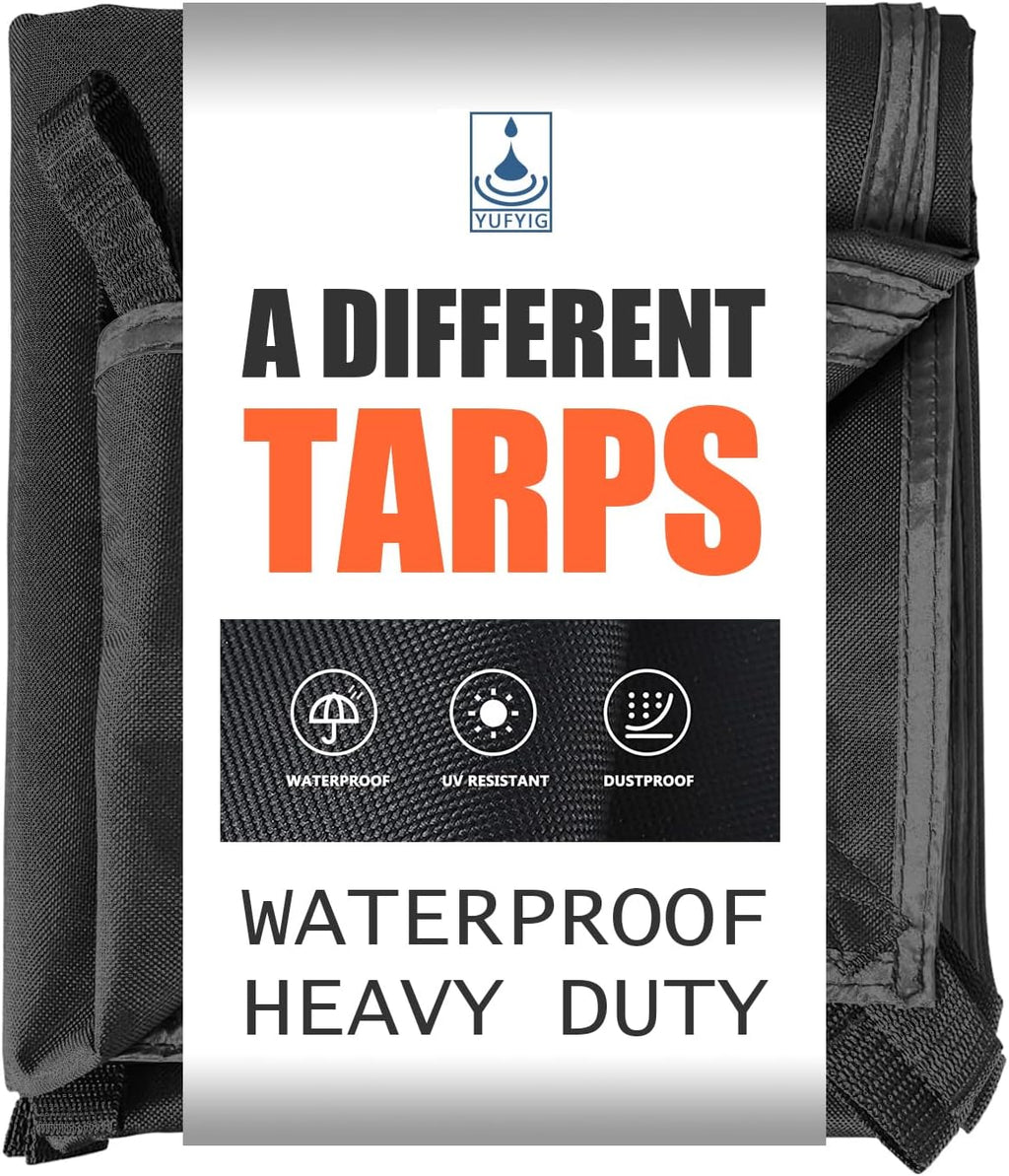 7x10ft Black Tarp Heavy Duty Waterproof, Oxford Fabric Cover 20mil