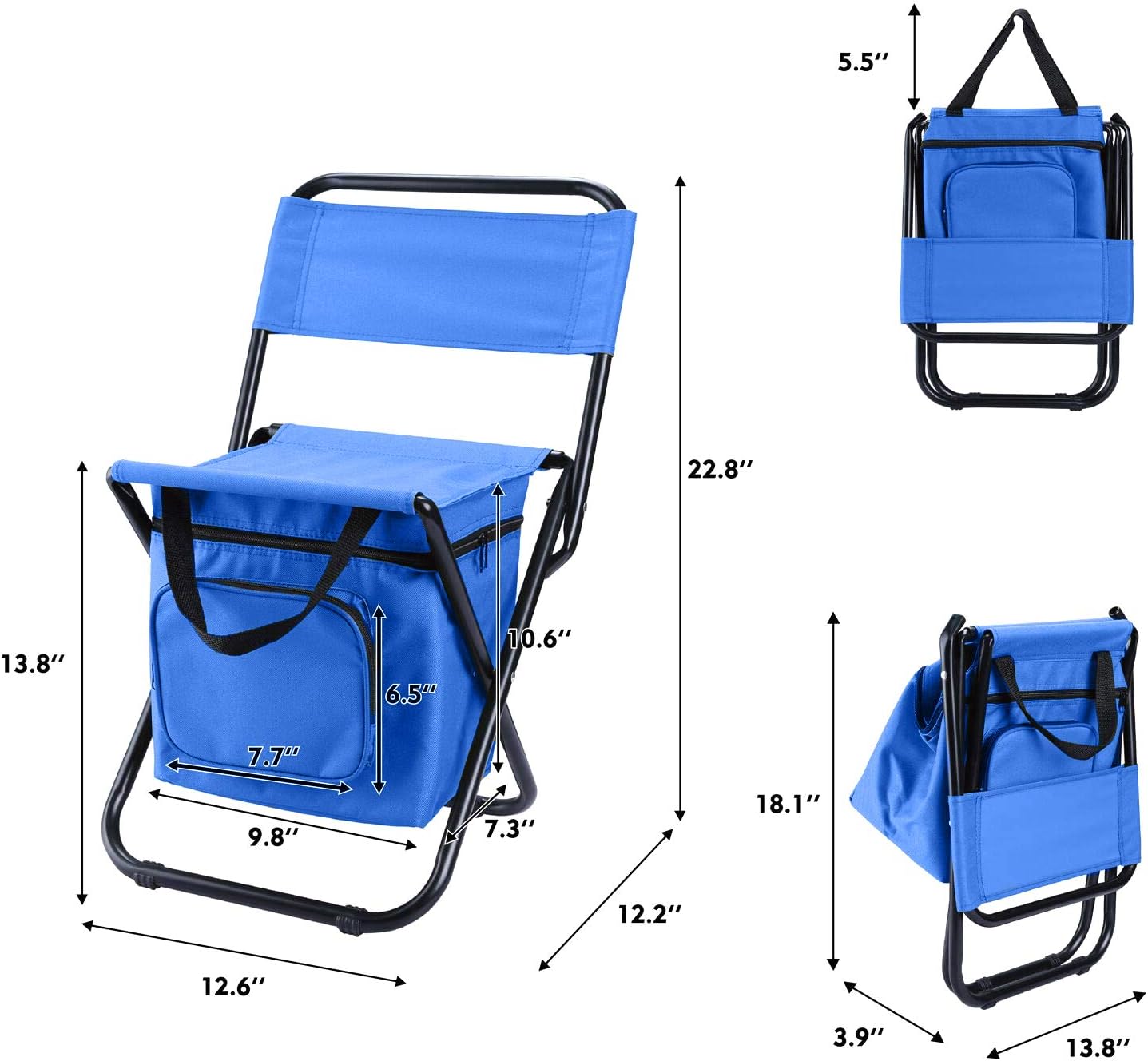 LEADALLWAY Fishing Chair with Cooler Bag Compact Fishing Stool Foldable Small Hunting Chair 12.2" Seat Depth,12.6" Seat Width