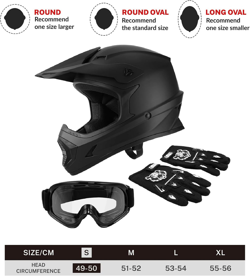 SLMOTO Toddler Full Face Helmet Matte Black Dirt Bike ATV DOT Approved