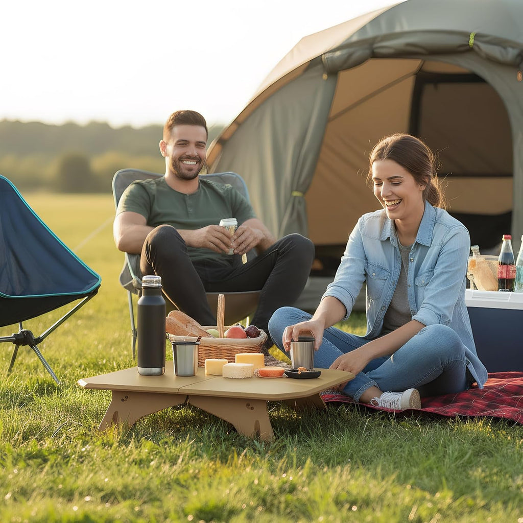 ele ELEOPTION Portable Small Folding Camping Table Aluminum Legs Khaki