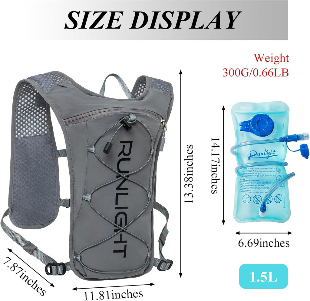 Runlight Running Vest for Women Men Lightweight Hydration Backpack Pack with 1.5L Water Bladder Bag Hydro Daypack for Hiking,Trail,Skiing,Camping,Cycling,Race,Marathon