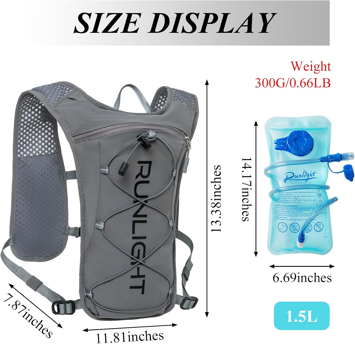 Runlight Running Vest for Women Men Lightweight Hydration Backpack Pack with 1.5L Water Bladder Bag Hydro Daypack for Hiking,Trail,Skiing,Camping,Cycling,Race,Marathon