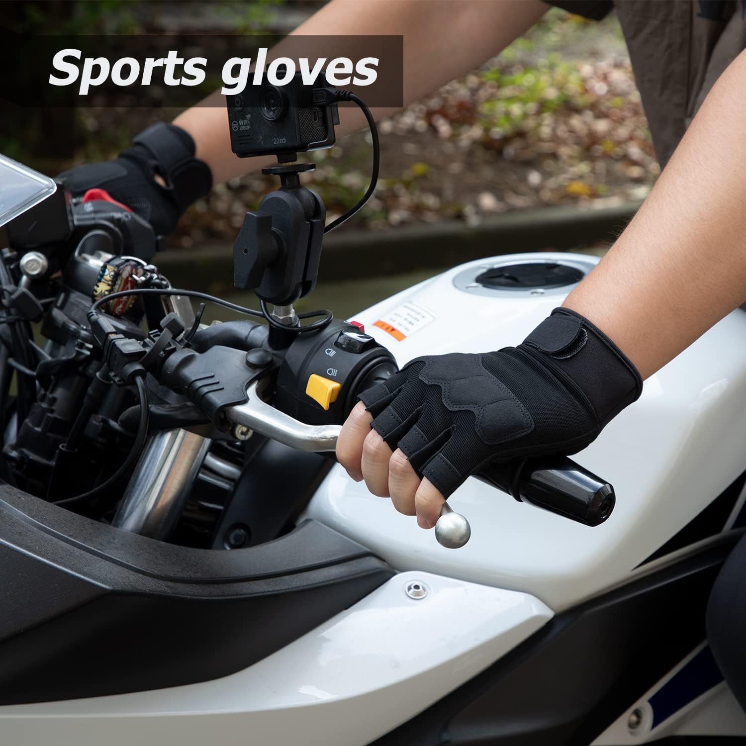 FIORETTO Fingerless Gloves for Men, Breathable Grip Palm Gloves for Motorcycle Riding, Driving, Cycling, Exercise, Workout, Climbing, Hiking and Outdoor Activities M210603