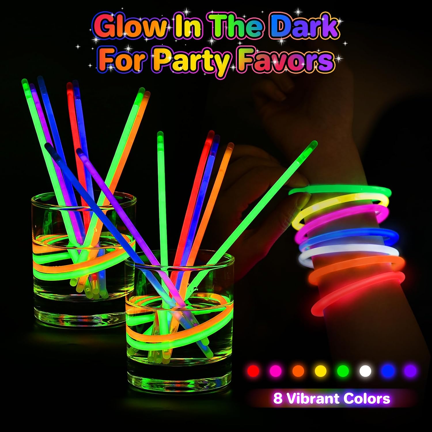 SpringFlower 300Pcs Glow Sticks Bulk Party Supplies, Glow Sticks for Kids Party Favors, Glow in The Dark Party Supplies, Light Up Party Decorations, Wedding, Birthday, Halloween , 8 Colors