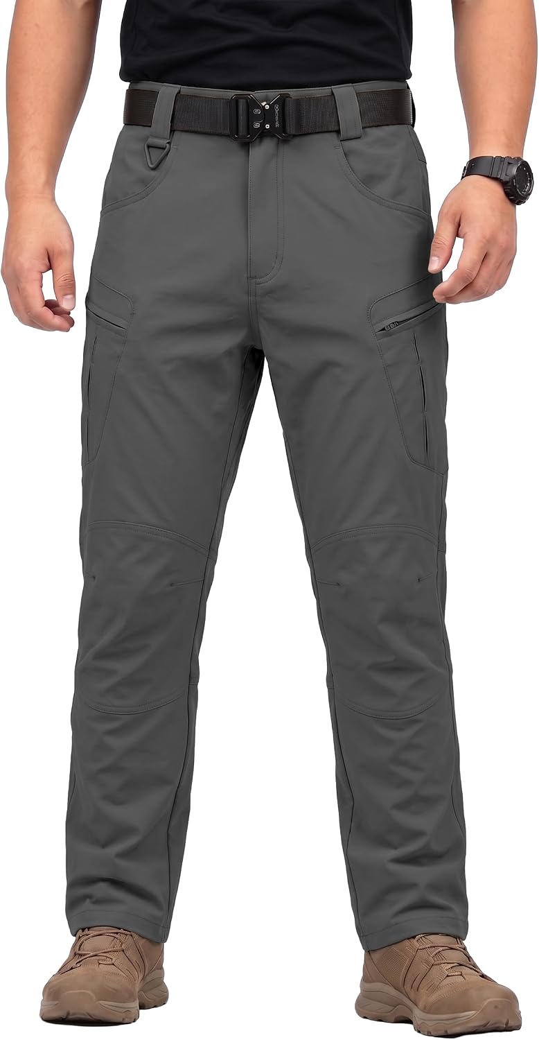 Men's Stretch Tactical Pants Lightweight Hiking Cargo Pants Water Resistant Multi Pocket Casual Outdoor Work Pants (No Belt)
