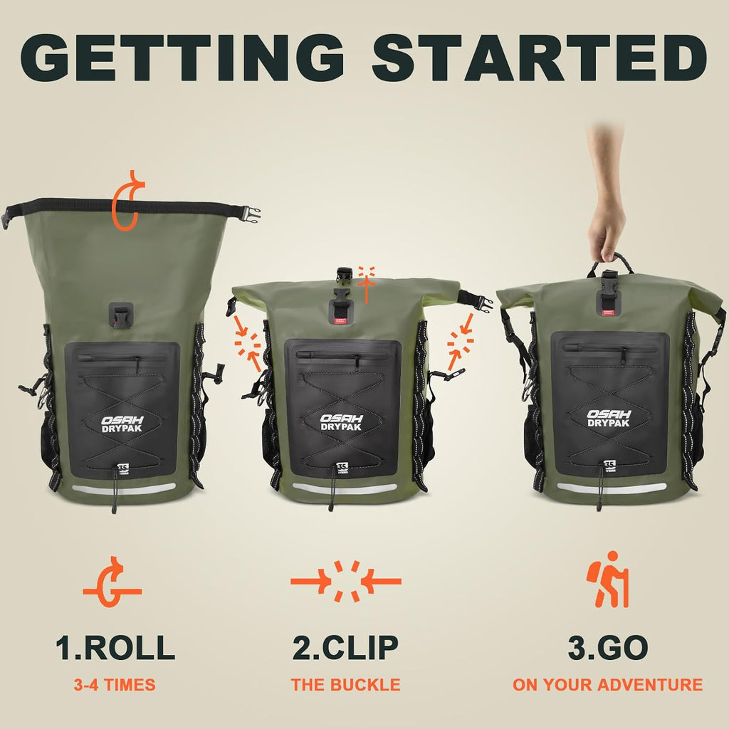 OSAH DRYPAK Waterproof Backpack Dry Bag 25L/35L/55L/85L – Heavy Duty Roll-Top Hiking Backpack Sack Keeps Gear Dry for Travel, Kayaking, Boating, Camping, Rafting and Fishing