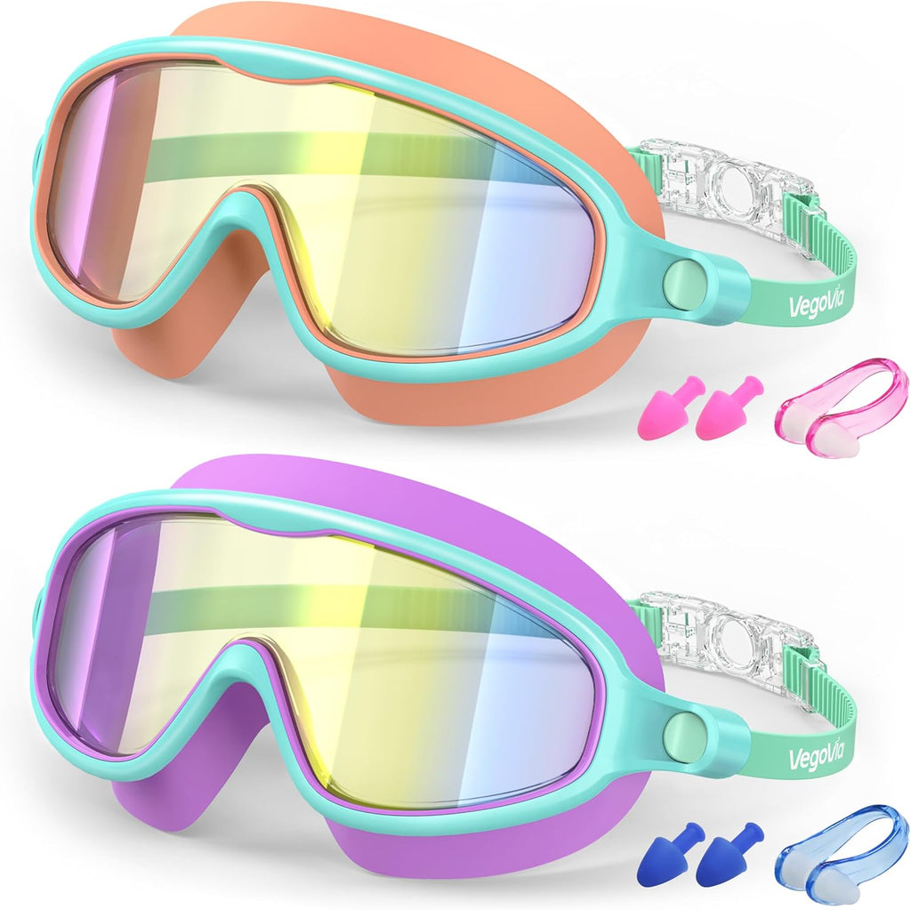 VegoVia 2 Pack Kids Swim Goggles Anti-Fog Wide View
