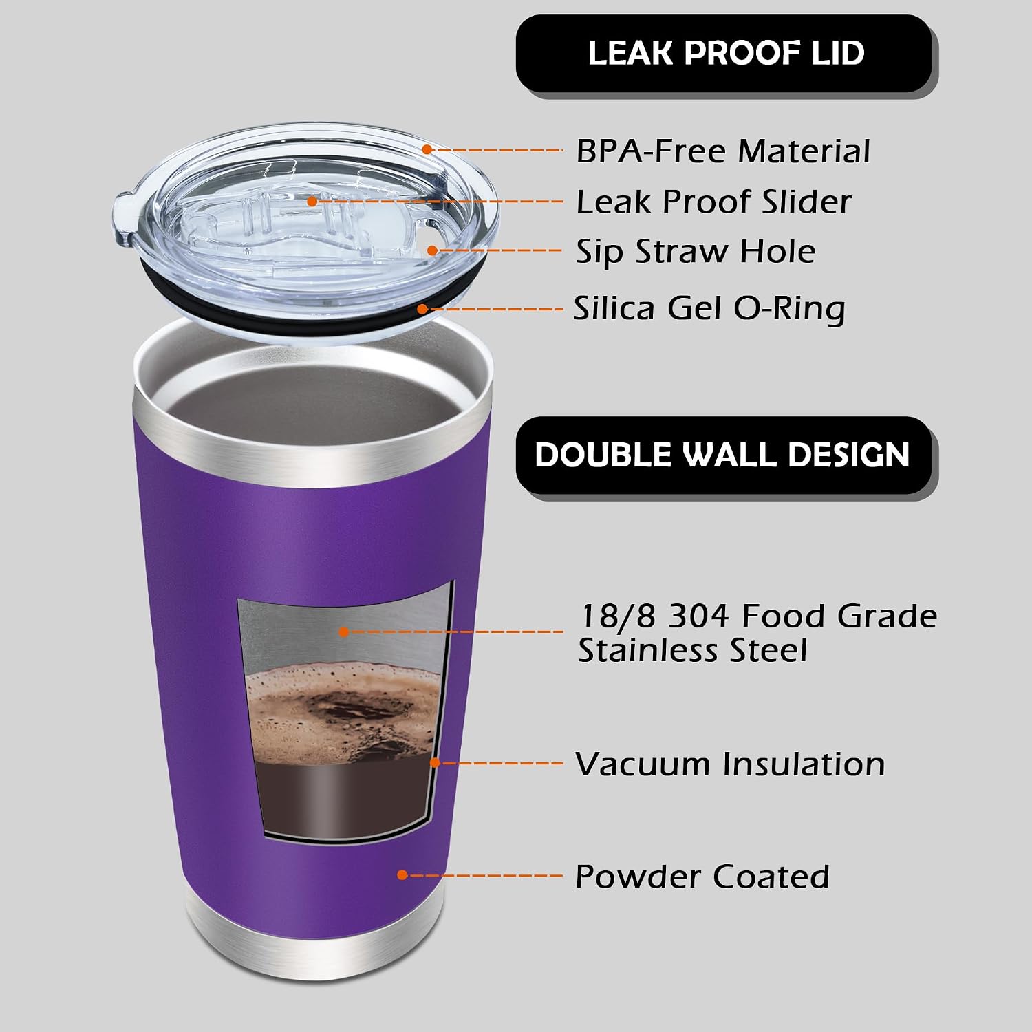 20oz Tumbler with Lid Stainless Steel Tumblers Insulated Mug Purple 12P